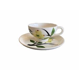 JONI DIXIE DOGWOOD PATTERN TEA CUP 3 .75” And Saucer 6” Hand Painted Vintage